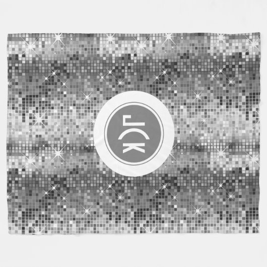 Wit en Grijs Retro Disco-Ball Glitter Monogram Fleece Deken (Voorkant (Horizontaal))