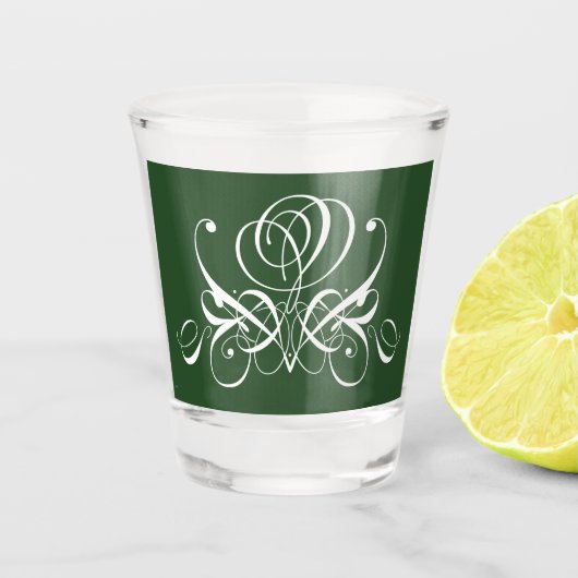 Wit en groen bloeien Roos Shot Glas (Voorkant)