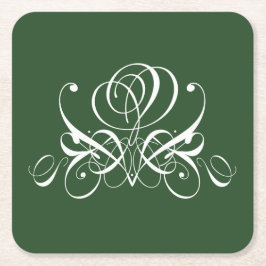 Wit en groen bloeien Roos Vierkante Kartonnen Onderzetter