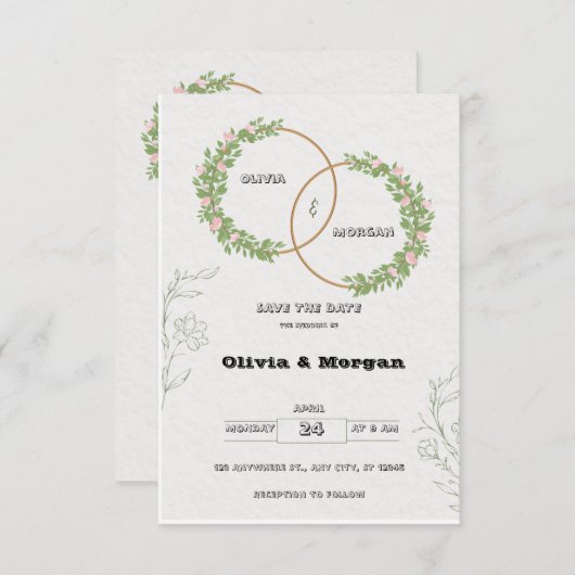 Wit en Groen Eenvoudige Save The Date Uitnodiging (Voorkant / Achterkant)