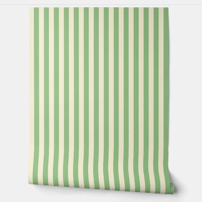 Wit en groen gestreepte klassieke peel en stick behang (Afrollen)