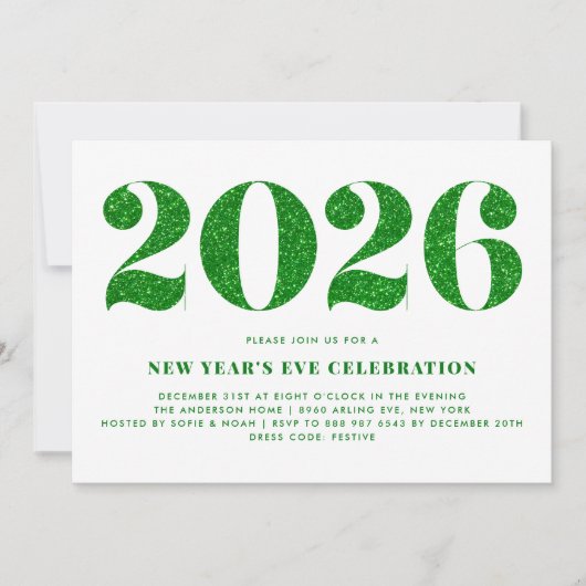 Wit en Groen Glitter 2024 Oudejaarsfeest Kaart (Voorkant)