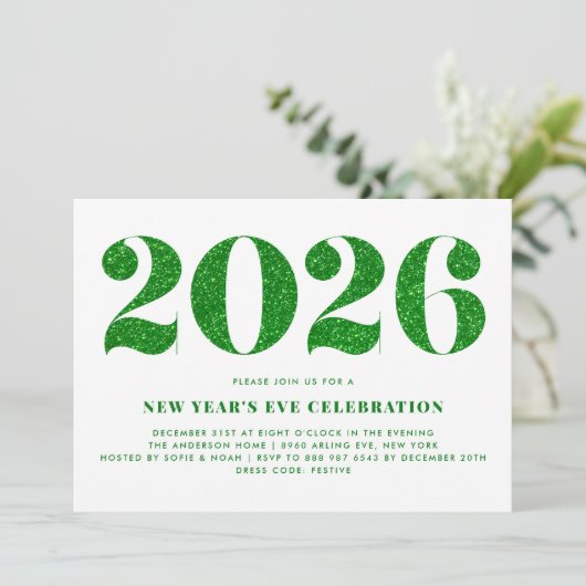 Wit en Groen Glitter 2024 Oudejaarsfeest Kaart (Staand voorkant)