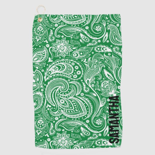Wit en groen  paisley patroonmonogram golfhanddoek (Voorkant)