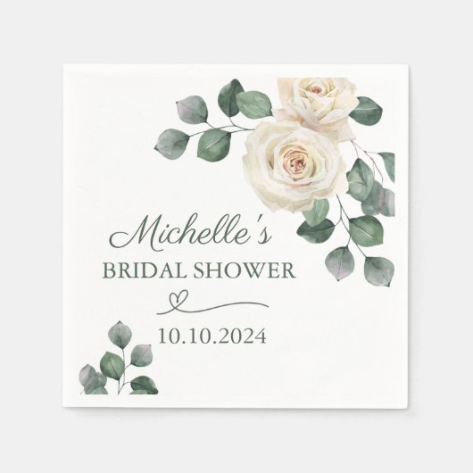 Wit en Groen Roos Servet (Voorkant)