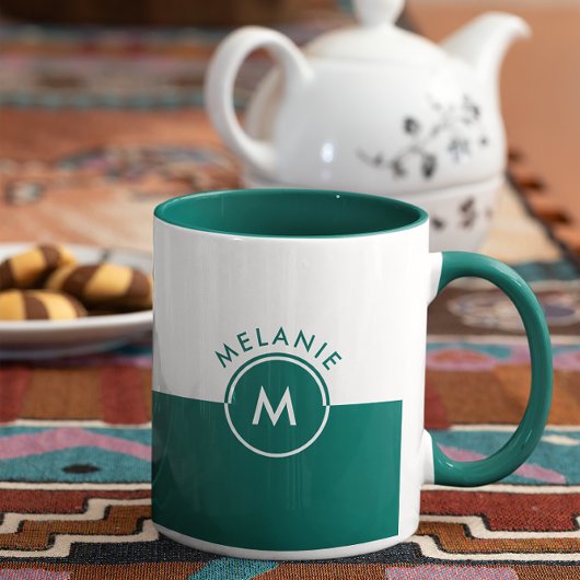 Wit en jager groen split-screen monogram mok