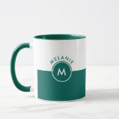 Wit en jager groen split-screen monogram mok (Links)