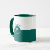 Wit en jager groen split-screen monogram mok (Voorkant links)