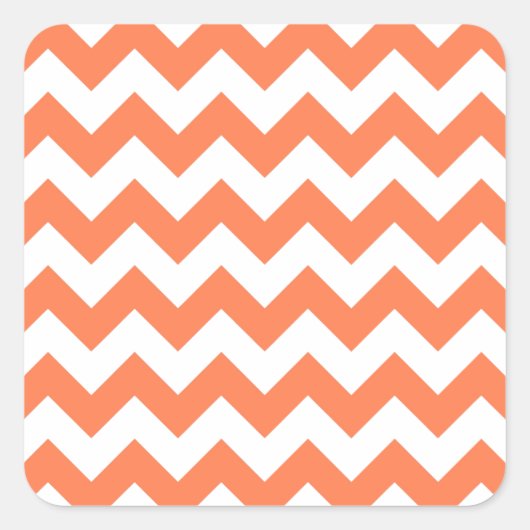 Wit en Koraal Zigzag Patroon Vierkante Sticker (Voorkant)