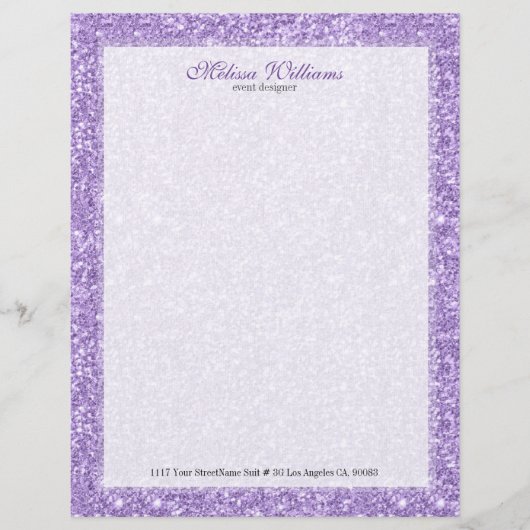 Wit en lavender Paarse glitter textuur Custom Briefhoofd (Voorkant)