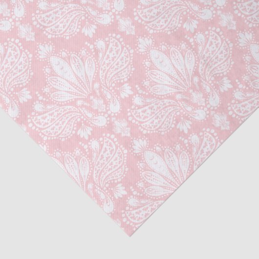 Wit en lichtroze bloemendamast tissuepapier (Detail)