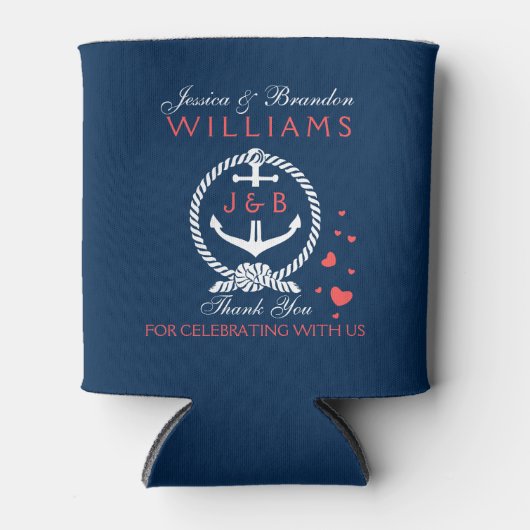 Wit en marineblauw autisch anker blikjeskoeler (Voorkant)