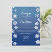 Wit en marinewintersnowflake bruiloft kaart (Staand voorkant)