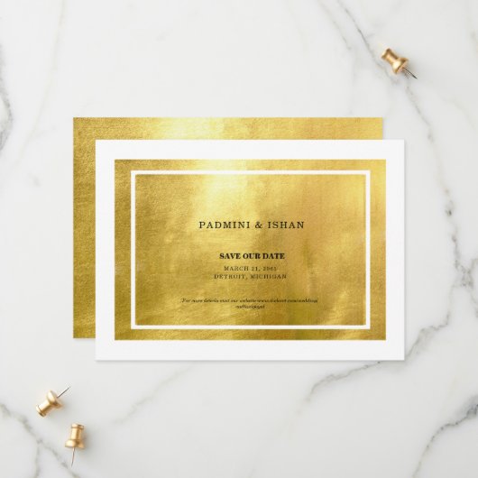 Wit en metallisch goud sparen de Datum Save The Date (Voorkant / Achterkant in situ)
