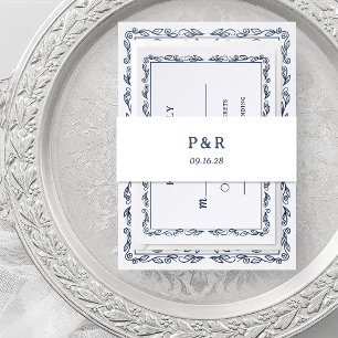 Wit en Middennachtblauw Eenvoudig Monogram Uitnodigingen Wikkel