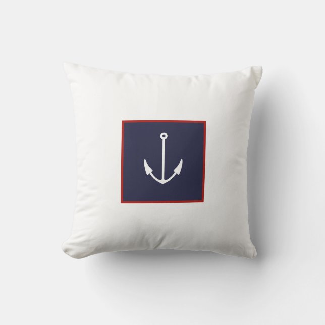 Wit en Navy Blue Anker Sierkussen (Voorkant)