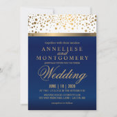 Wit en Navy Blue met gouden Stippen - Uitnodiging (Voorkant)