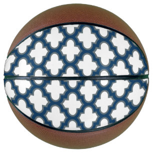 Wit en Navy Blue Trellis, Lattice, Quatrefoil Basketbal