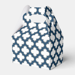 Wit en Navy Blue Trellis, Lattice, Quatrefoil Bedankdoosjes