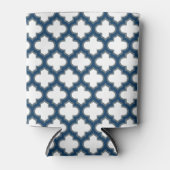Wit en Navy Blue Trellis, Lattice, Quatrefoil Blikjeskoeler (Voorkant)