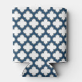 Wit en Navy Blue Trellis, Lattice, Quatrefoil Blikjeskoeler (Achterkant)