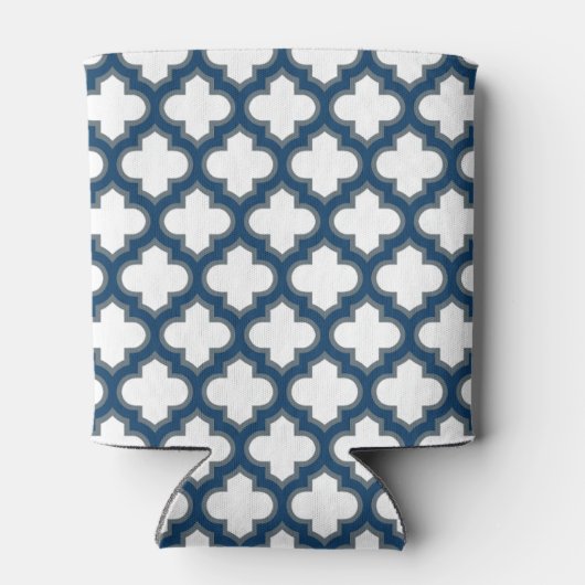 Wit en Navy Blue Trellis, Lattice, Quatrefoil Blikjeskoeler (Achterkant)