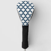 Wit en Navy Blue Trellis, Lattice, Quatrefoil Golfheadcover (Voorkant)