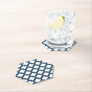Wit en Navy Blue Trellis, Lattice, Quatrefoil Kartonnen Onderzetters