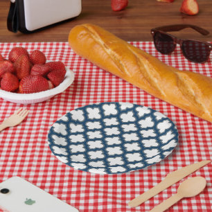 Wit en Navy Blue Trellis, Lattice, Quatrefoil Papieren Bordje
