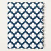 Wit en Navy Blue Trellis, Lattice, Quatrefoil Planner (Achterkant)
