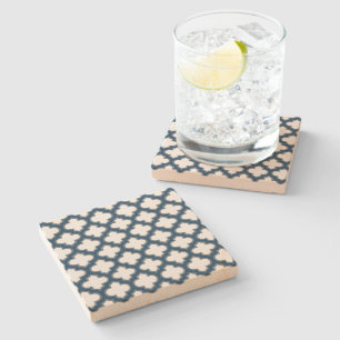 Wit en Navy Blue Trellis, Lattice, Quatrefoil Stenen Onderzetter