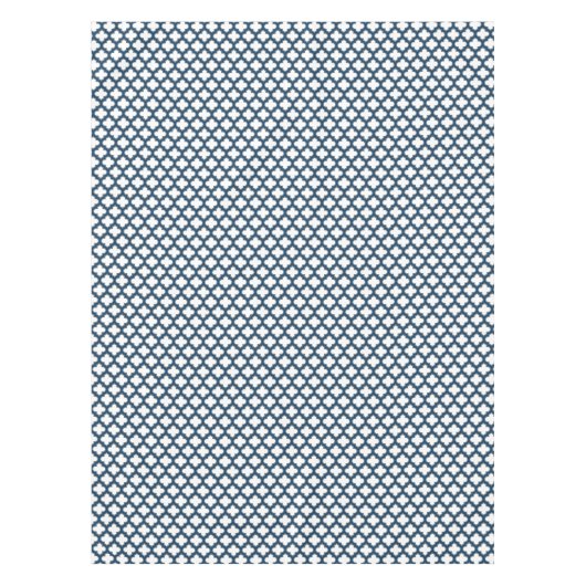 Wit en Navy Blue Trellis, Lattice, Quatrefoil Tafelkleed (Voorkant)