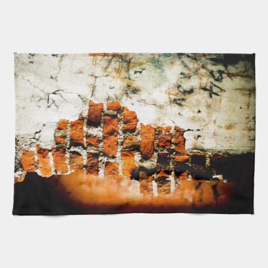 Wit en oranje Gebroken baksteen Theedoek (Horizontaal)