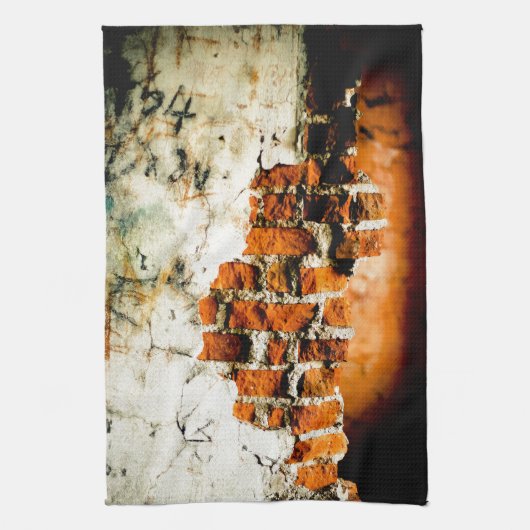 Wit en oranje Gebroken baksteen Theedoek (Verticaal)