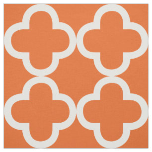 Wit en Oranje Quatrefoil geometrisch patroon Stof