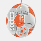 Wit en Oranje Voetbal personaliseren Keramisch Ornament (Links)