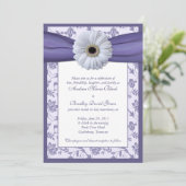 Wit en Paars Floral Damask Wedding Invitation Kaart (Staand voorkant)