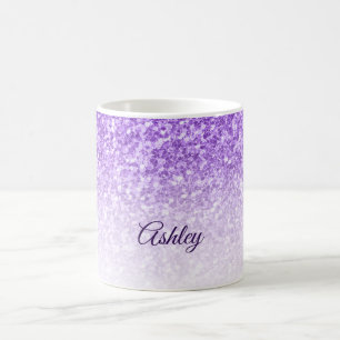 Wit en Paars glitter Koffiemok