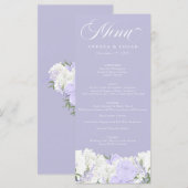 Wit en Periwinkle | Trouwmenu Menu (Voorkant / Achterkant)