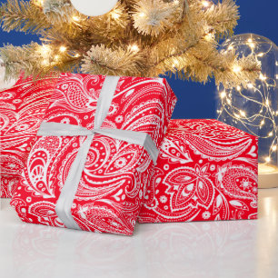 Wit en rood flesje paisley Pattern wrapping Cadeaupapier