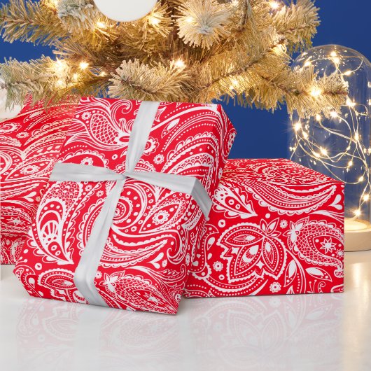 Wit en rood flesje paisley Pattern wrapping Cadeaupapier (Feestdagen)