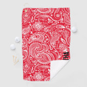 Wit en rood  paisley patroonmonogram golfhanddoek (Insitu)