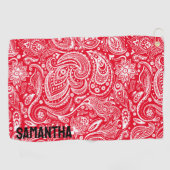 Wit en rood  paisley patroonmonogram golfhanddoek (Horizontaal)