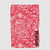 Wit en rood  paisley patroonmonogram golfhanddoek (Voorkant)