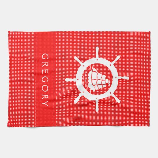 Wit en rood pokadot met niervat theedoek (Horizontaal)