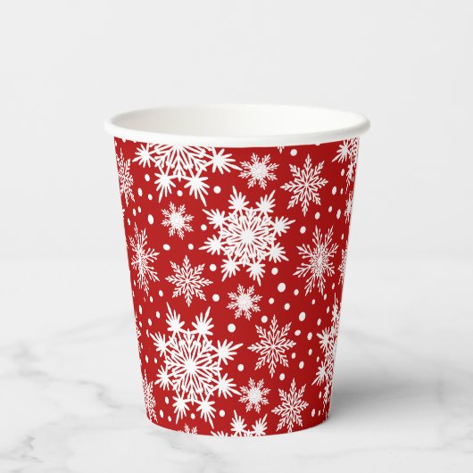 Wit en rood sneeuwvlokken naadloos patroon papieren bekers (Achterkant)