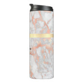 Wit en Roos Gold marmer, Gold Box Name & Monogram Thermosbeker (Geroteerd rechts)