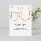 Wit en Roos Goud | Eenvoudige Glam 60th Verjaardag Folie Uitnodiging (Staand Voorkant)