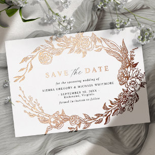 Wit en Roos Goud Modern Floral Save the Date Folie Uitnodiging