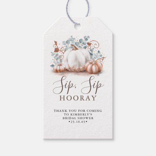 Wit en Roos Gouden Pompoen Herfst Sip Hoera Cadeaulabel (Voorkant)